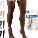 Truform 20-30 mmHg Compression Stockings for Men and Women, Thigh High Length, Dot Top, Closed Toe, Brown, 2X-Large