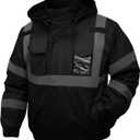 Safety Jacket for Men,Reflective High Visibility Hooded Jacket,Hi-Vis Bomber Jacket with Pockets and Zipper, Waterproof, Black Bottom, ANSI/ISEA 107-2020 Type R Class 3, Black (Medium)