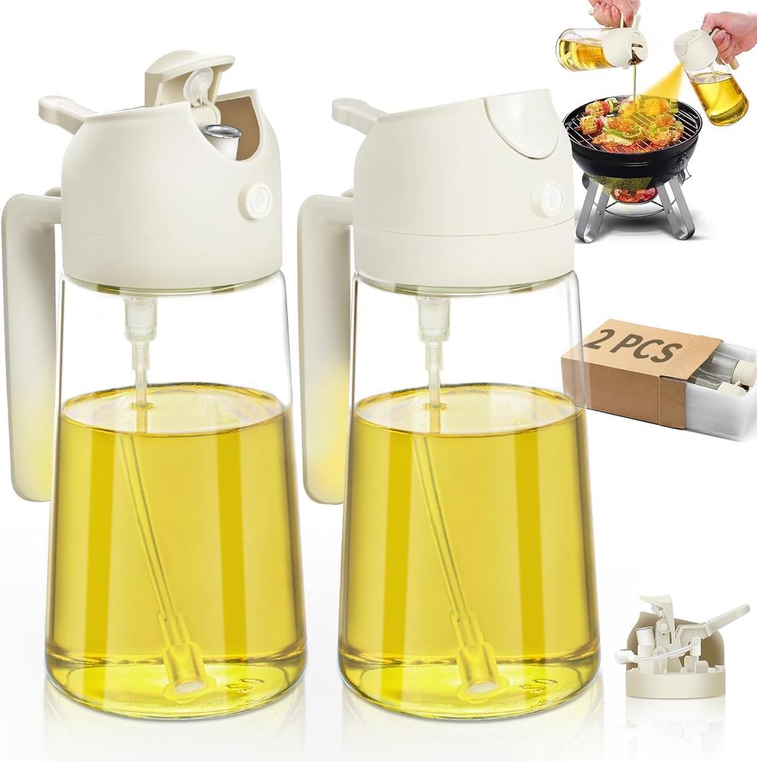 2Pcs Glass Oil Sprayer for Cooking 16oz/470ml, Kitchen Gadget for Air Fryer, Salad, BBQ, FryingWhite (White 2Pcs)