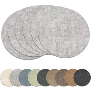 13" Round Placemats Set of 6, Reversible Faux Leather Heat Resistant Table Mats, Waterproof Oilproof Wipeable Table Protective Placemats for Vinyl, Washable for Indoor & Outdoor Use (6, Light Grey)