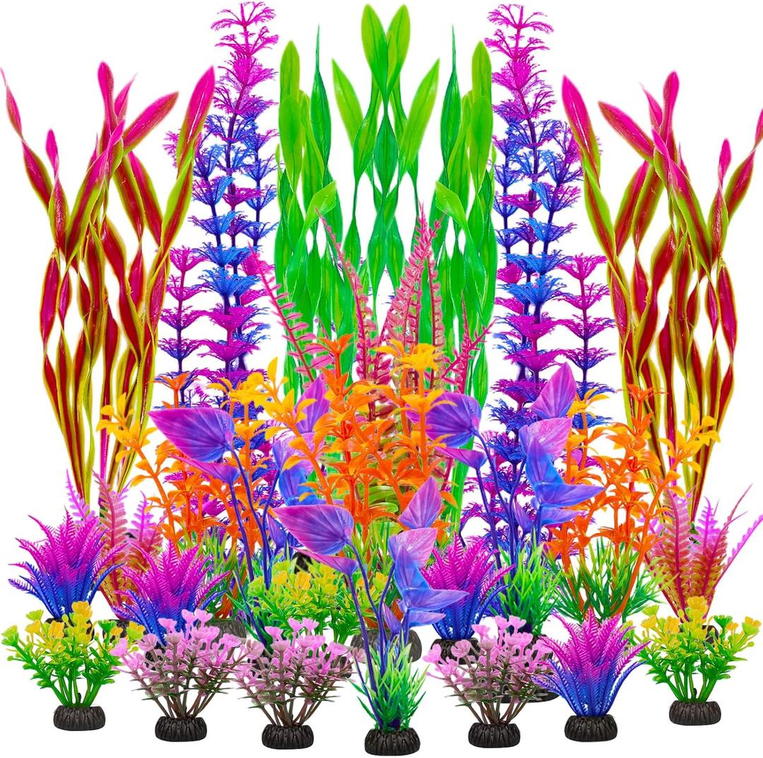 Colorful Fish Tank Decorations, Large Aquarium Artificial Plastic Plants Decor, Betta Goldfish Tank Accessories, Fish Bowl Ornaments