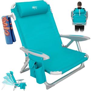 #WEJOY Beach Chair for Adults, Reclining Adjustable Position, Lay Flat Lightweight Folding Portable Aluminum Chair with Backpack Straps,Padded headrest, Heavy Duty 400 lbs Lawn Chair for Beach, Sand