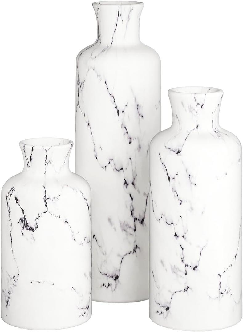 Creative Scents White Marble Look Vases Home Decor - Vase Set of 3 - Perfect for Holding Pampas Grass, Dried/Fresh Flowers, Vases for Your Kitchen, Bedroom, Office, Living/Dining Room, or Shelf Decor, 
2.95"L x 2.95"W x 10"H