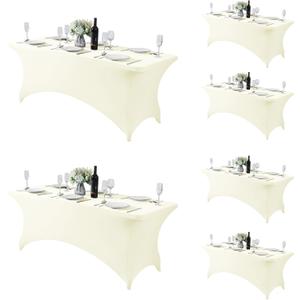 Fokitut 6 Pack Spandex Table Cover for 6FT Table Universal Fitted Stretch Tablecloth for Party, Banquet, Wedding and Events-Ivory
