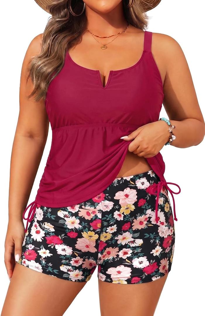 Women's Plus Size Tankini Swimsuit - Two Piece Bathing Suit with Shorts 2025 V-Wired Tummy Control Swimwear