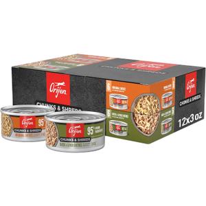 ORIJEN Chunks & Shreds Wet Cat Food Variety Pack Original Duck & Liver | Omega-3 Fatty Acids, Skin & Coat, Eye Health, No Added Grains, Multiple Flavors (EXP 08/08/27)