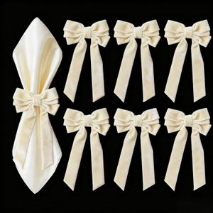 Bow Napkin Rings for Christmas, Wedding, Party, Holiday Table Decor (Ivory, 6 pcs)