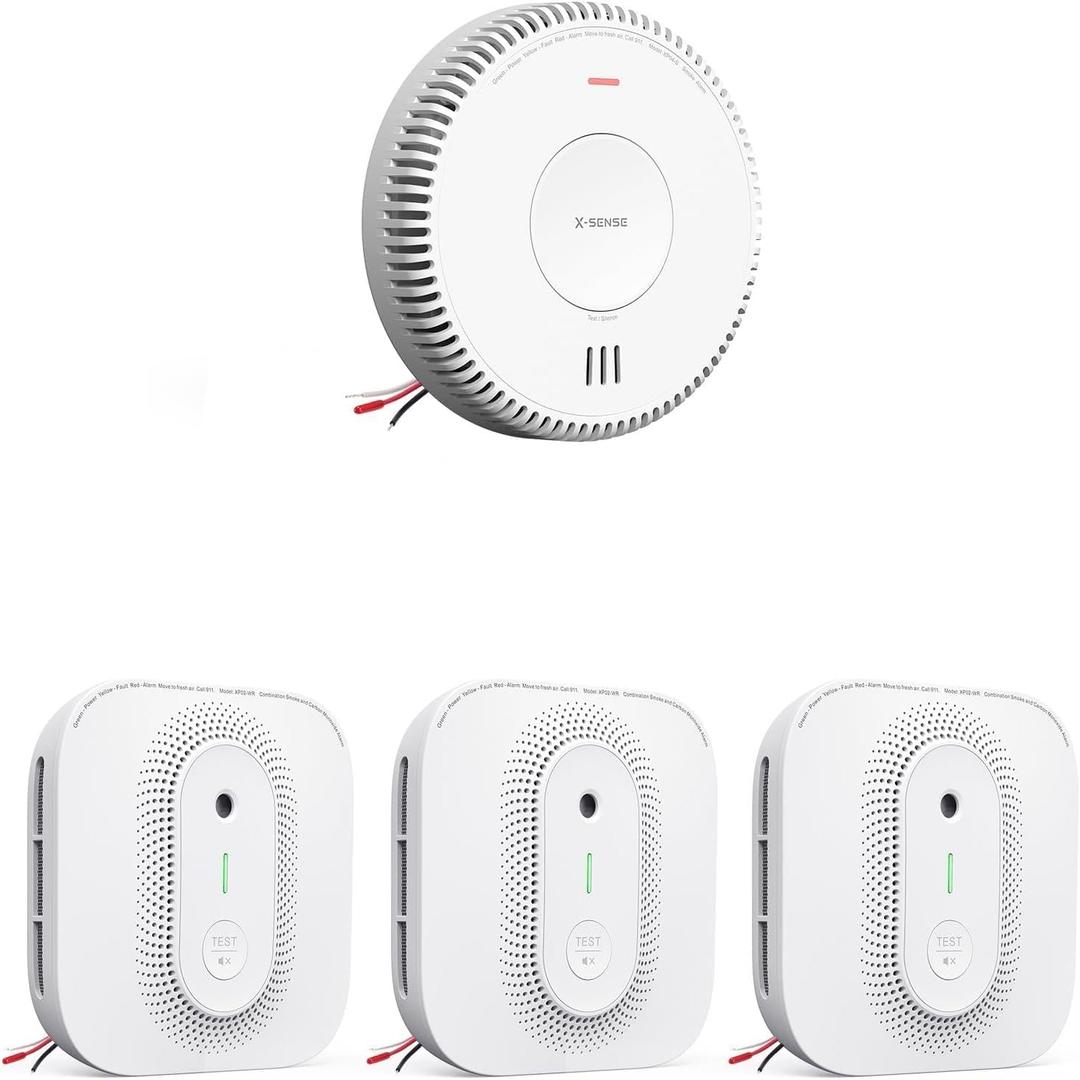 X-Sense Hardwired Combination Smoke and Carbon Monoxide Detector XP04 (Pack of 1) and Hardwired Combination Detector with Voice Location XP02-AR (Pack of 3)