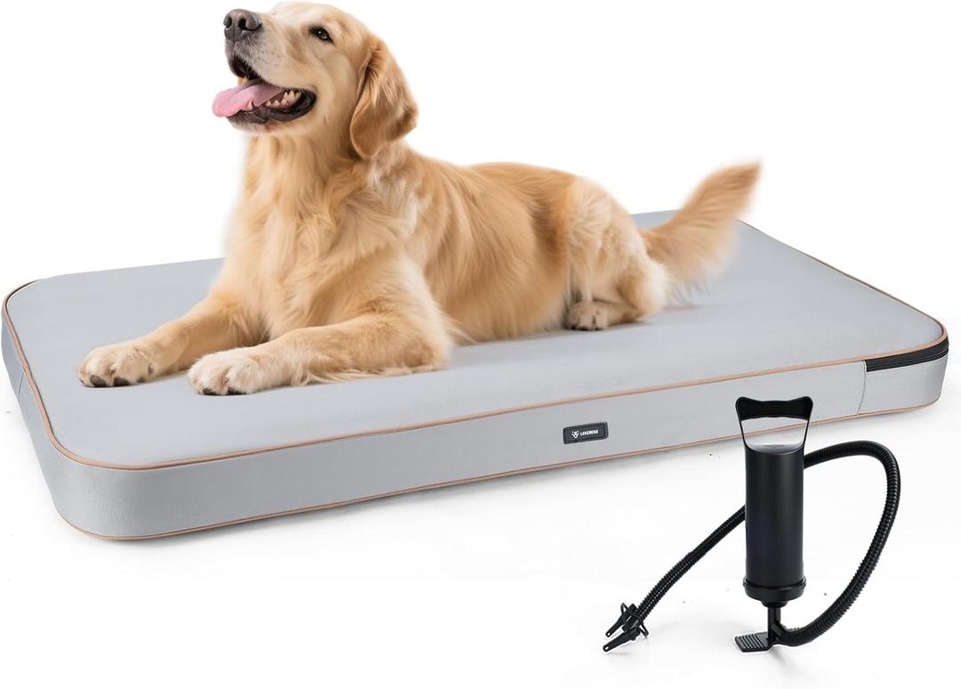 Lekereise Travel Dog Bed (49" x 26") – Foldable, Inflatable Outdoor Dog Bed, Portable & Machine Washable – Comes with a Manual Inflator - Grey