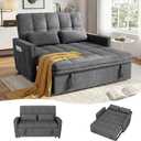 54'' Sleeper Sofa Bed, Convertible Pull Out Couch Futon for for Living Room,Apartment (Darkgrey, Loveseat) Side Pockets, Velvet Fabric, Adjustable Backrest, Pull-Out Bed, Easy Assembly