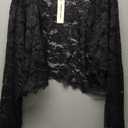 Fuinloth Women's Lace Shrugs, 3/4 Sleeve Bolero Sheer Floral Top Cardigan (Medium, Black)