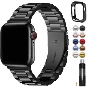 Fullmosa Metal Band Compatible with Apple Watch Bands Series 11 10 42mm, Stainless Steel Strap iWatch Band with Case for Apple Watch, Black