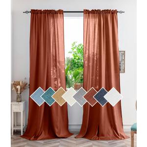 Yancorp Terracotta Curtains - 63 Inch Length, 2 Panels Linen Textured Sheer Curtains Set - Light Filtering Semi Sheer Drapes for Living Room & Bedroom (Terracotta, W52 x L63)