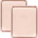 11" x 9" Baking Pans, Cookie Sheets Set of 2, Nonstick Toaster Oven Pan Set for Baking, Heavy Duty Carbon Steel Non-toxic Oven Replacement Cookie Tray for Kitchen Bakery, Gold