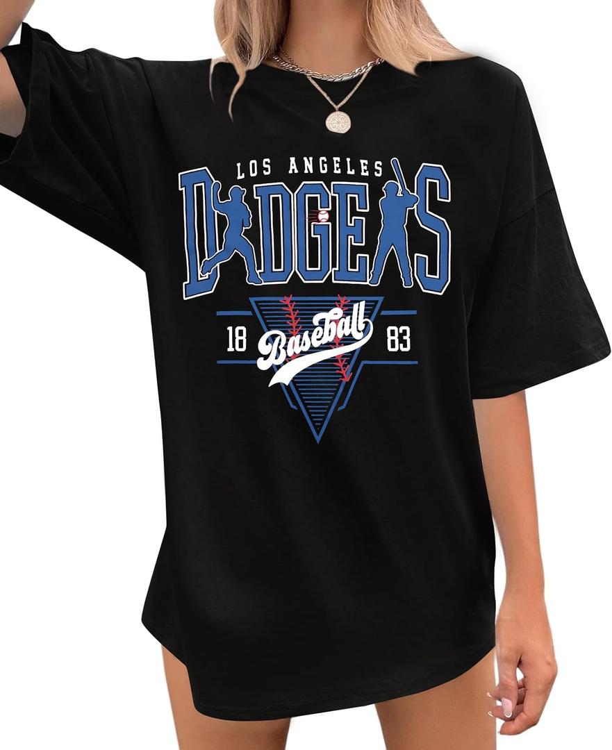 Baseball Shirt Women Oversized Baseball Game Day Shirts Fan T-Shirt Short Sleeve Tee Top (X-Large, Black)