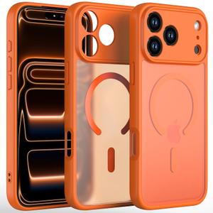 Magnetic Slim Case for iPhone 17 Pro Max 6.9", Matte Premium Hard PC Cover, Compatible with MagSafe, Military-Grade Drop Protection, Full Camera Protection, Anti-Scratch (Orange)