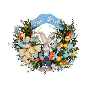 24" Large Easter Wreath for Front Door with Cute Rabbit Carrot Eggs Flowers Bow Sign, Farmhouse Spirng Easter Decoration for Home Porch Wall Mantel Window Outdoor Indoor Decor