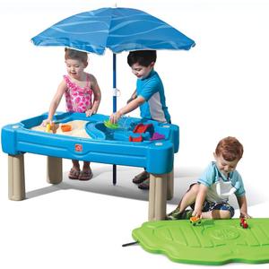 Step2 Cascading Cove Sand and Water Table, Kids Activity Sensory Playset, Comes with Umbrella, Summer Outdoor Toys, 7 Piece Toy Accessories, For Toddlers 1.5+ Years Old (Blue)