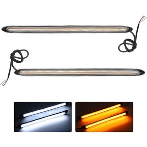 2 PCS Car LED Daytime Running Light Strips, Flexible Waterproof Car Turn Signal Lighting Strips, Super Bright Trailer Tail Light Strip for Trucks Pickup, Car Accessories (White+Yellow, 34.5cm)