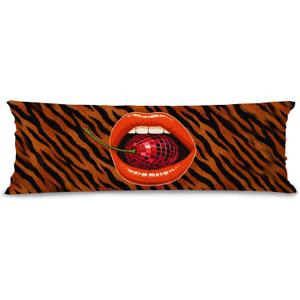 Trendy Disco Cherry Tiger Print 20x54 Body Pillow Cover with Zipper, Coquette Room Decor, Funky Y2k Disco Ball Cherry Lip Long Body Pillow Pillowcase for Couch Bed, Double-Sided (Leopard-01)