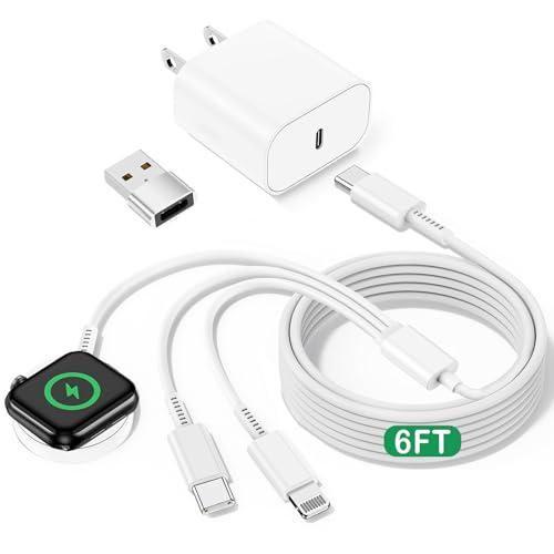 iWatch Charger for Apple Watch Charger, Multi Charging Cable 6FT&USB C iPhone Charger Block&USB to USB-C Adapter, 3-in-1 Travel Car Office Essentials Charger for i-Watch Series, iPhone 17/16/15/14/13