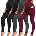 Siimcuzy 4 Pack Womens Maternity Leggings with Pockets Over The Belly Pregnancy Workout Yoga Pants Activewear (Large, 2 Black 1 Heather Grey 1 Wine)