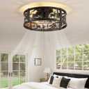 Farmhouse Rustic Caged Ceiling Fan with Light Flush Mount, Black Chandelier Low Profile Ceiling Fans with Lights and Remote, Bear and Deer Design Fandelier for Bedroom, Living Room, Kids Room, Cabin
