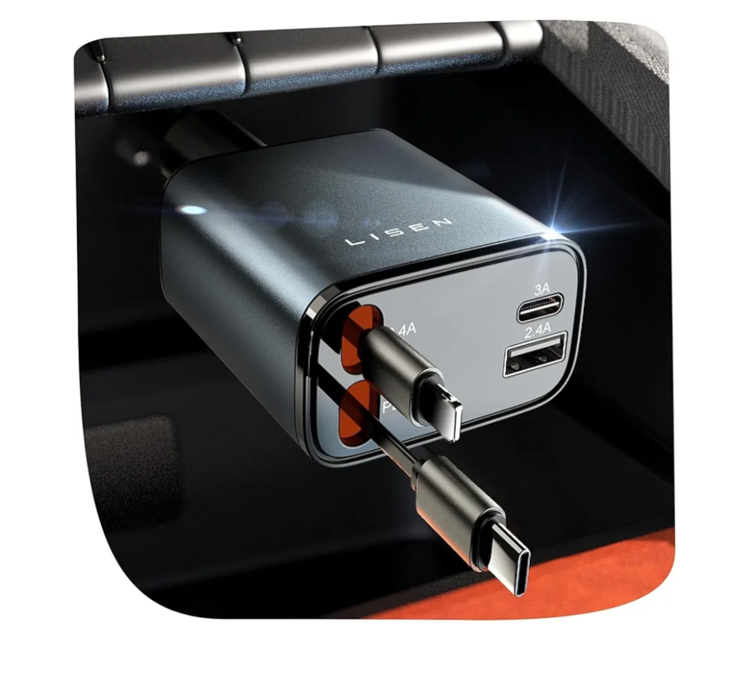 LISEN Retractable Car Charger, for Valentines Day Gifts for Him Her, 69W Cars Adapter USB C Fast Charger for iPhone 17 16 14, Car Accessories Gadgets for Men, Anniversary Birthday Gifts for Men Women