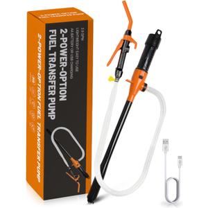 FUELIO USB Electric Fuel Transfer Pump Battery Powered & Plug-In Power Supply, Portabel Gas Gasoline Transfer Pump For 5 Gallon Gas Can-Orange