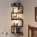 Floating Corner Shelves with Light - 5 Tiers Metal Corner Shelf Wall Mounted for Bedroom Living Room Office Kitchen, Easy-to-Assemble Corner Wall Shelves, Black