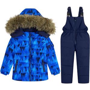 JiAmy Kids 2 Piece Snowsuit Set Girl Winter Hooded Puffer Jacket & Snow Bib Pants Boy Ski Suits Ultralight Outfit, 140