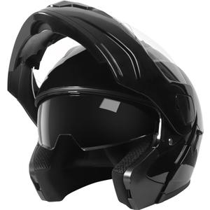 SPARK DOT Approved Modular Flip-Up Dual Visor Motorcycle Full Face Helmet, Bright Black, Medium (57-58cm)