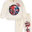 Marvel Spider-Man Captain America Boys Pullover Hoodie and Pants Set for Toddler and Big Kids (5, Beige)