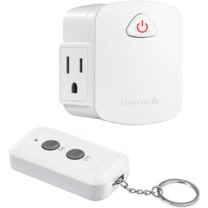 DEWENWILS Remote Control Outlet, Upgraded Version Wireless Remote Light Switch for Lamp, Household Appliances, 15A/1875W, 100 FT Long Range, Compact Side Plug, ETL Listed, White