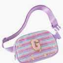 Fanny Pack for Girls,Birthday Easter Gifts,Chenille Initial Letter Girls Crossbody Bag,Preppy Teen Belt Bag for Graduation Travel Gifts,Cute Sequin Trendy Stuff. (G, Purple)