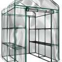 Greenhouse - Walk in Greenhouse with 8 Sturdy Shelves and PVC Cover for Indoor or Outdoor Use - 56 x 56 x 76-Inch Green House by Home-Complete