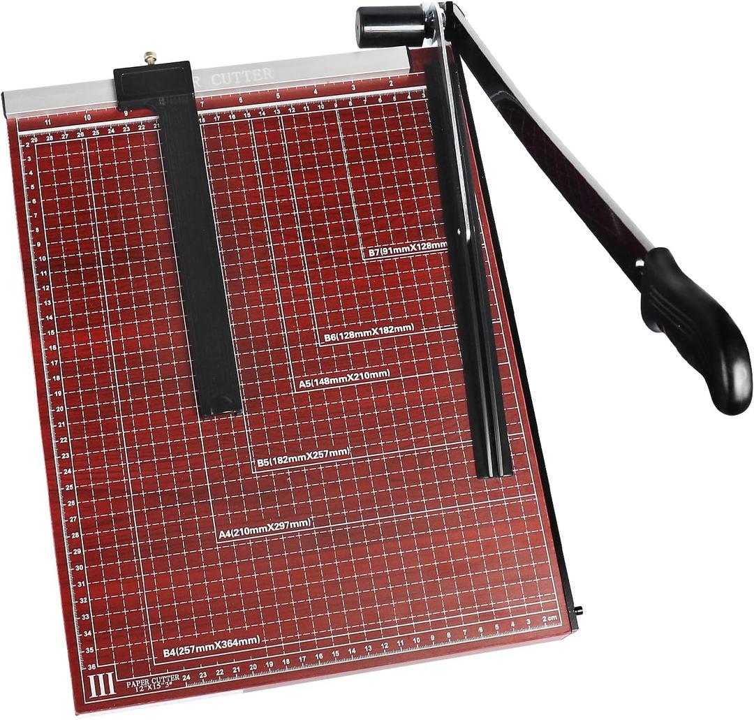 B4 Paper Cutter Paper Slicer with Safety Guard and Blade Lock Paper Trimmer Guillotine Heavy Duty Metal Base 15" Cutting Length Guillotine Paper Cutter for Office Home School(Red)