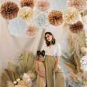 2 x Boho Baby-Shower Party-Decorations Tissue Pom-Poms - 12pcs Neutral Rainbow Birthday Wedding Bridal Paper Flowers Streamers,White Brown Champagne Engagement Bachelorette Christmas Decor Ouruola