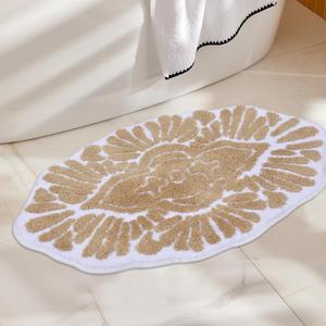 Zeeinx Boho Bathroom Rugs Non Slip Absorbent Bath Mats Riviera Bathroom Rugs Machine Washable Rug for Bathtub Shower Entrance,Beige,20 * 32