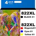 822XL Remanufactured for Epson 822XL Ink Cartridges for Epson 822 XL for Epson Workforce Pro WF-3820 WF-3823 WF-4820 WF-4830 WF-4833 WF-4834 Printer 4 Pack 1 Black 1 Cyan 1 Magenta 1 Yellow
