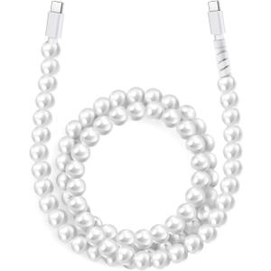 Aolcev USB C Cable 66W USB C to USB C Charging Cable 3.3FT Cute Beaded for iPhone Charger Pearl Type C Charger Fast Charging USB C Charger Cord for iPhone 16 Pro 15 Pro Max Plus Galaxy S24 S23 White
