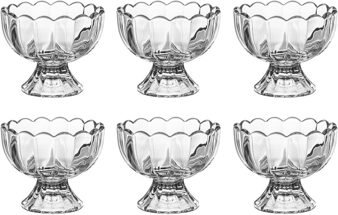 6 Pack Glass Dessert Bowls - 6 Oz Heavy Base Glass Ice Cream Cups Dessert Bowls for Dessert, Ice Cream, Cocktail, Condiment