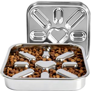 Stainless Steel Slow Feeder Dog Bowls Large & Medium Breed 3 Cups, Food Grade 304, Non-Slip Base, Deep Ridges to Slow Eating, Metal Slow Feeder Dog Bowls, Dishwasher & Chew-Proof & Rustproof
