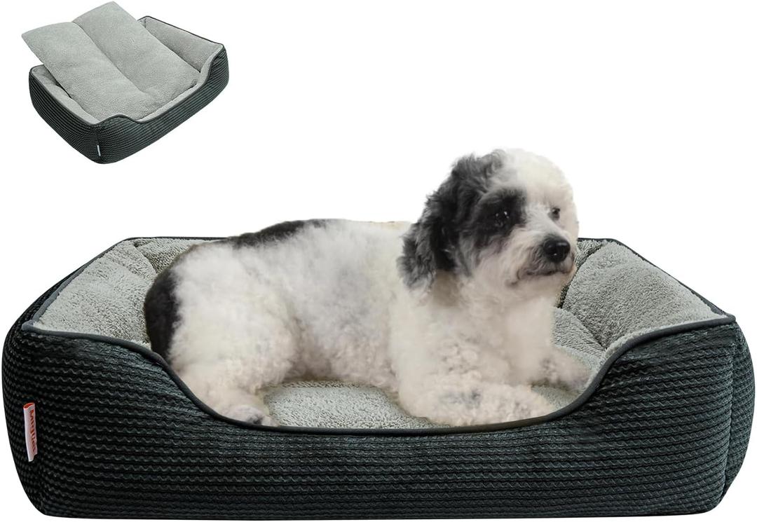 Miguel Dog Bed with Removable Cushion/Pillow for Medium Small Dogs, Washable Pet Bed with Side Easy to Wash Puppy Bed, Large Rectangle Cat Bed for Indoor Cat with Anti-Slip Bottom, Dark Gray 25 Inch (M (25" x 21" x 6"))