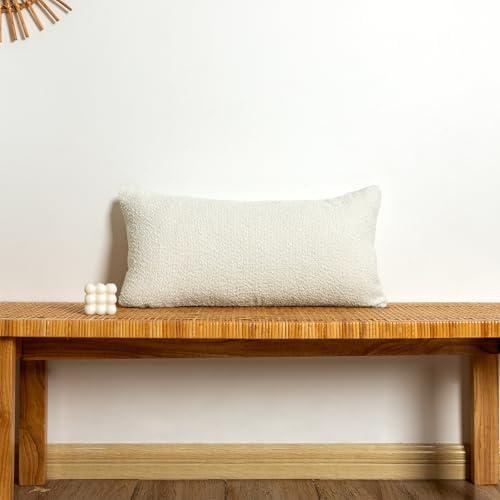 JoraLion 12x24 inch Boucle Lumbar Pillow Cover, Cream Woven Texture Neutral Long Pillow Cover Breathable Cushion Case for Couch Sofa Bed Living Room Home Decor (Cover Only)