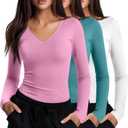 Neer 3 Pack Women Long Sleeve Underscrubs Shirt V Neck Slim Fitted Scrub Undershirts Comfort Nurse Fall Layering Tees Tops (L)