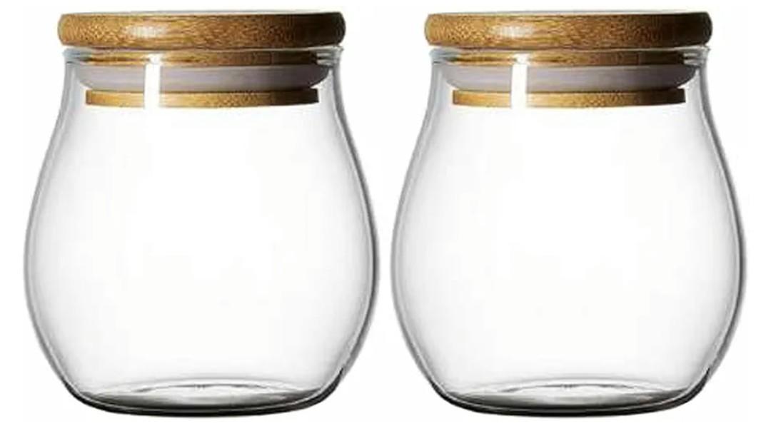 Sizikato 2pcs Borosilicate Glass Storage Jar with with Airtight Lid, 6oz Candy Jar Cereal Storage Jar