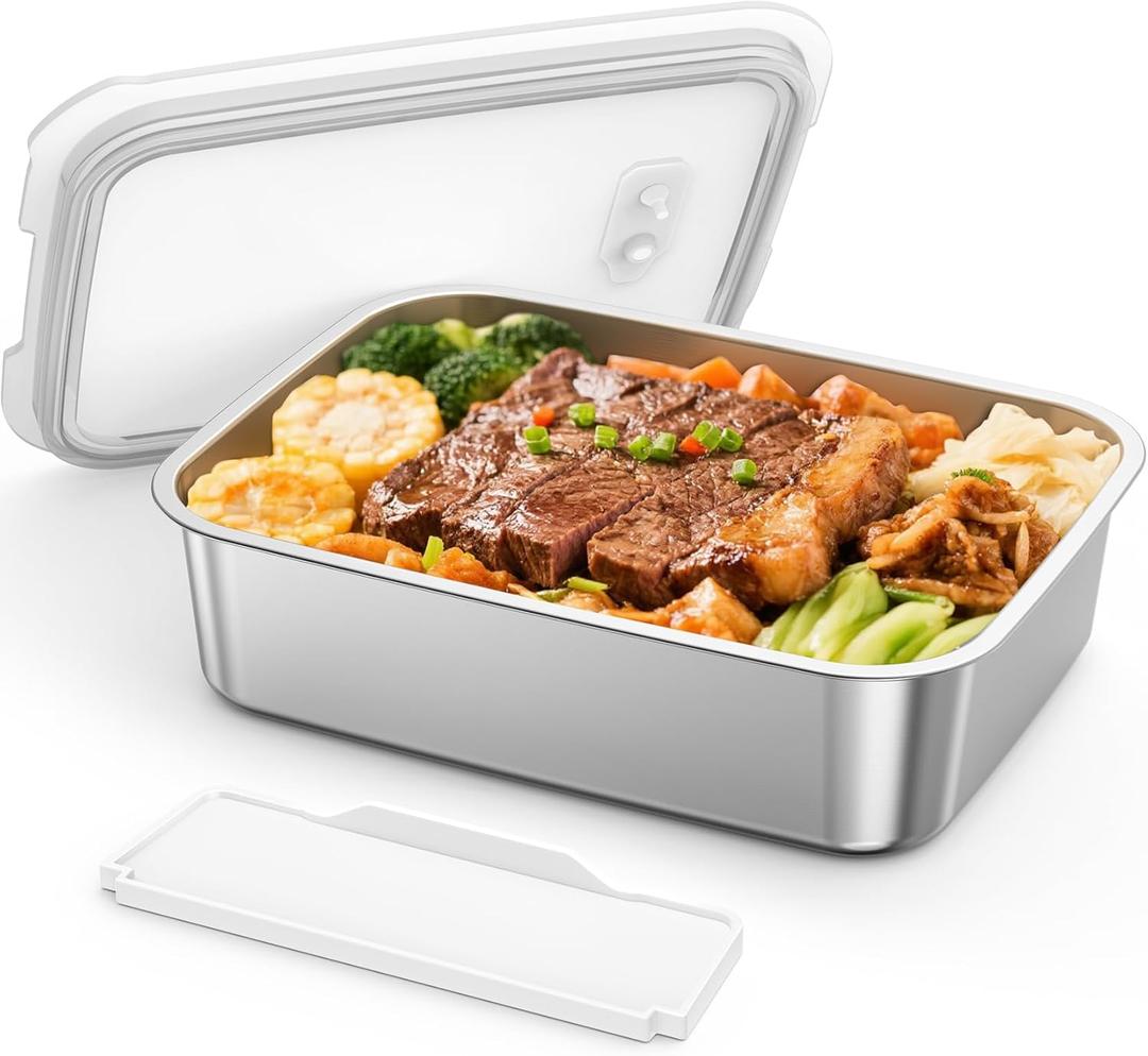 Docusvect 1.3L Replaceable Inner Container for Rechargeable Heated Lunch Box, Stainless Steel Meal Container with Leak-Proof Lid and Removable Tray Divider, Dishwasher Safe