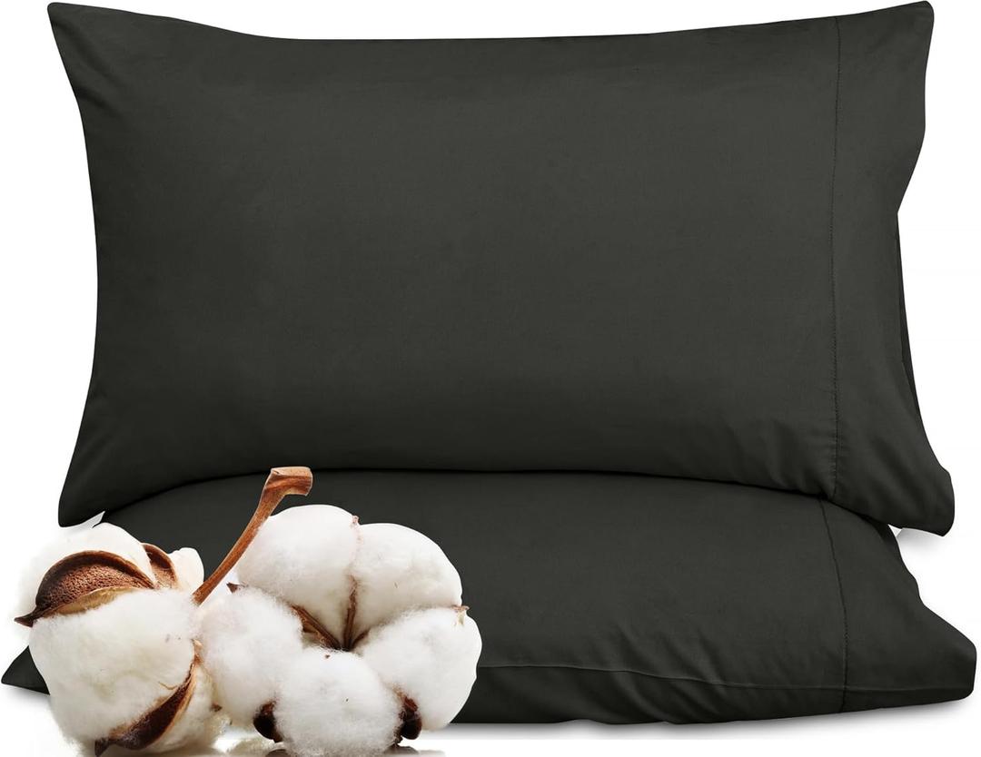 ROYALE LINENS 300 Thread Count 100% Long Staple Combed Cotton Pillowcases Set of 2 - Ultra Soft - Queen Bed Pillow Cover - 20"x30" - Breathable, Cool & Crisp Percale Black Pillow Cases (Queen, Black)
