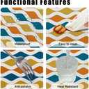 DORCEV Mid Century Wavy Lines Rectangle Tablecloth Blue Orange Yellow Turquoise Geometric Stripe Waterproof Table Cloth Abstract Art Table Cover for Dining Room Cafe Indoor Outdoor Decor,52x70 Inch